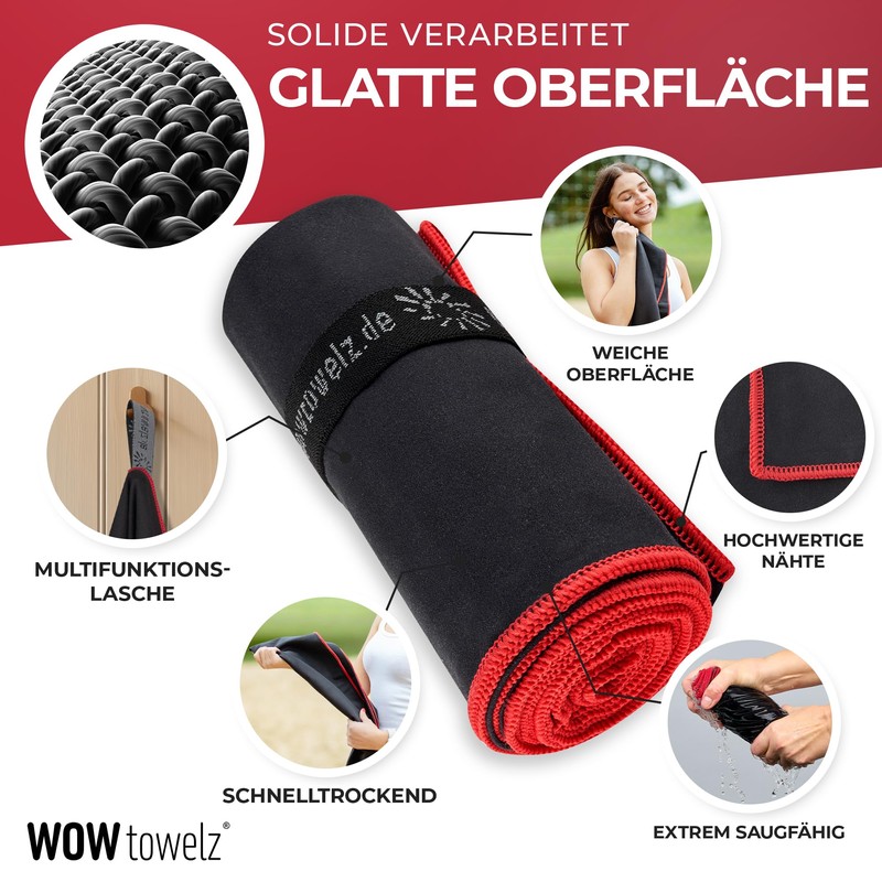Wowtowelz Microfibre Towel (Black, 180 x 110 cm)