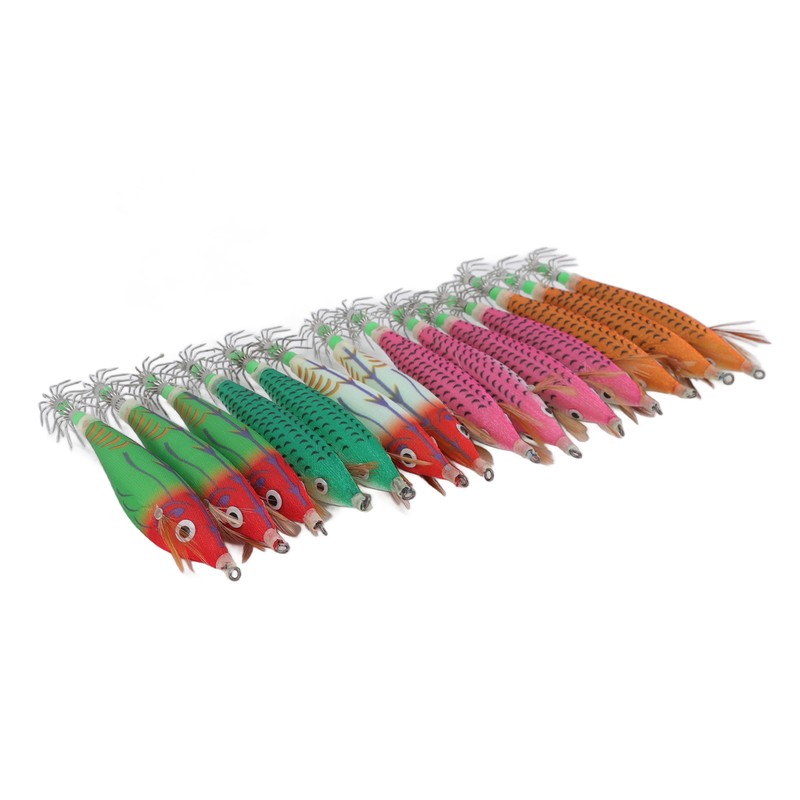 14Pcs Luminous Squid Hook Lure 8cm Artificial Shrimp Shape Fishing