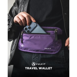 VULKIT Money Belt for Travel, Hidden Passport Holder, Anti-Theft Travel Wallet Under Clothes, RFID Blocking Waist Pouch, Undercover Fanny Pack, Violet Purple