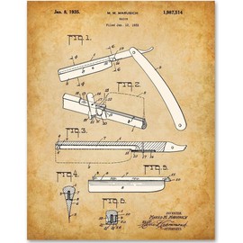 Barber's Razor - 11x14 Unframed Patent Print - Makes a Great Gift Under $15 for Barbers and Barber Shop Decor