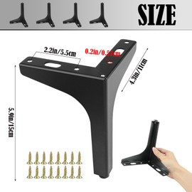 6 Inch Metal Furniture Legs - Set of 4 Modern Triangle Replacement Legs for Sofa, Dresser, Chair, Bed, Cabinet, Cupboard and DIY Couch Feet
