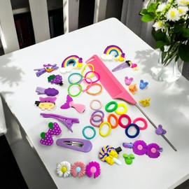 NDBOX Hair Accessories for Girls | Kids Hair Ties | Mini Clips | Pretty Designs | Styling Variety Pack (Designs Set A)