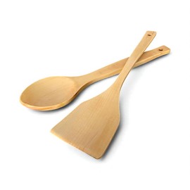 Natural Maple Wood Spoon and Spatula Set – 2-Piece Wooden Kitchen Utensils | 12.6 Inches | Smooth Finish | Gentle on Cookware