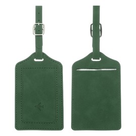 uxcell 2 Pcs Suitcase Tags, Green Leather Luggage Name Tags Travel Accessories Airplane Travel Essentials for Flying Hotel Check in Luggage Bags Men Women, 4.72 x 2.76 x 0.08
