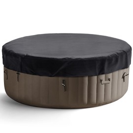 Round Hot Tub Cover 420D Polyester Waterproof Spa Covers for Hot Tub Replacement Outdoor Patio Hot Tub Protector (Black, 75" Dx12 H)