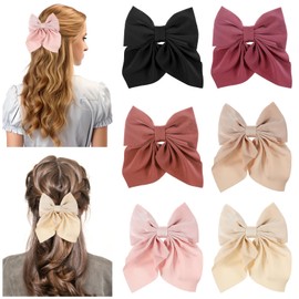 Telooco 6Pcs Hair Bows for Girls,Soft Hair Bows Clip Nylon Cute Bow Clips for Girl Colors Ribbon College Style Japanese JK Lolita Girl Accessories(Color Mixing)