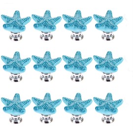 Joyindecor Ceramic Starfish Drawer Pulls Handles for Nursery Dresser Cupboard Wardrobe Cabinet Kitchen, Beach/Ocean Theme Knobs, Pack of 12 (Blue)