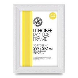 Lithobee - White Ornate Stylish Quality Coloured Frame comes in Sizes A3 & A4 Ideal for Home Bedrooms Living Rooms Offices and Framing Photographs, Prints and Artwork