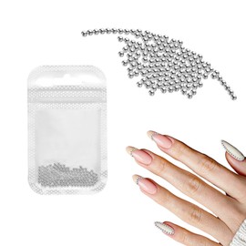 sourcing map Nail Art Beads 0.08" (2.0mm) Mini Metal 3D Caviar Nails Beads Ball Bubble Bead with Bags for Nail Art DIY Craft Decoration, Silver Tone