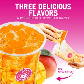 O's Bubble Boba Tea Kit - 6 Servings Bubble Tea Kit - Popping Boba Party Kit - 3 flavors Popping Boba Kit - 6 Packs of Syrups and 6 packs of Popping Boba - All in One Boba Kit for Popping Boba Tea Lovers