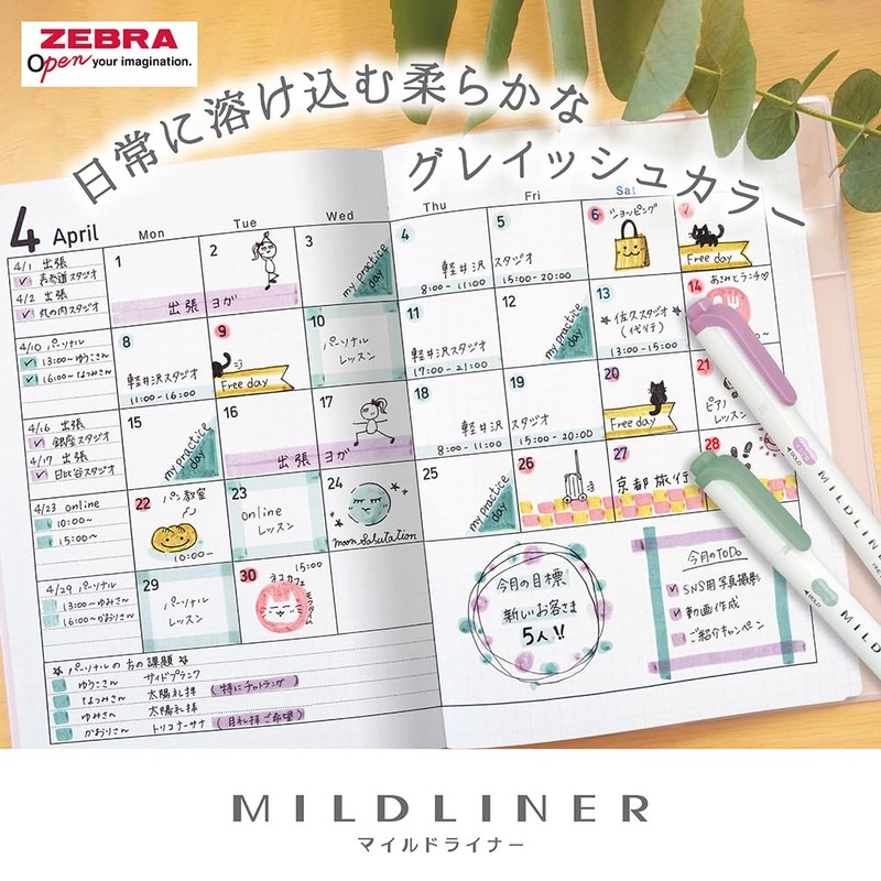 Zebra Highlighter, Mildliner, Settle Mild, Set of 5 Colors, WKT7-5C-OT