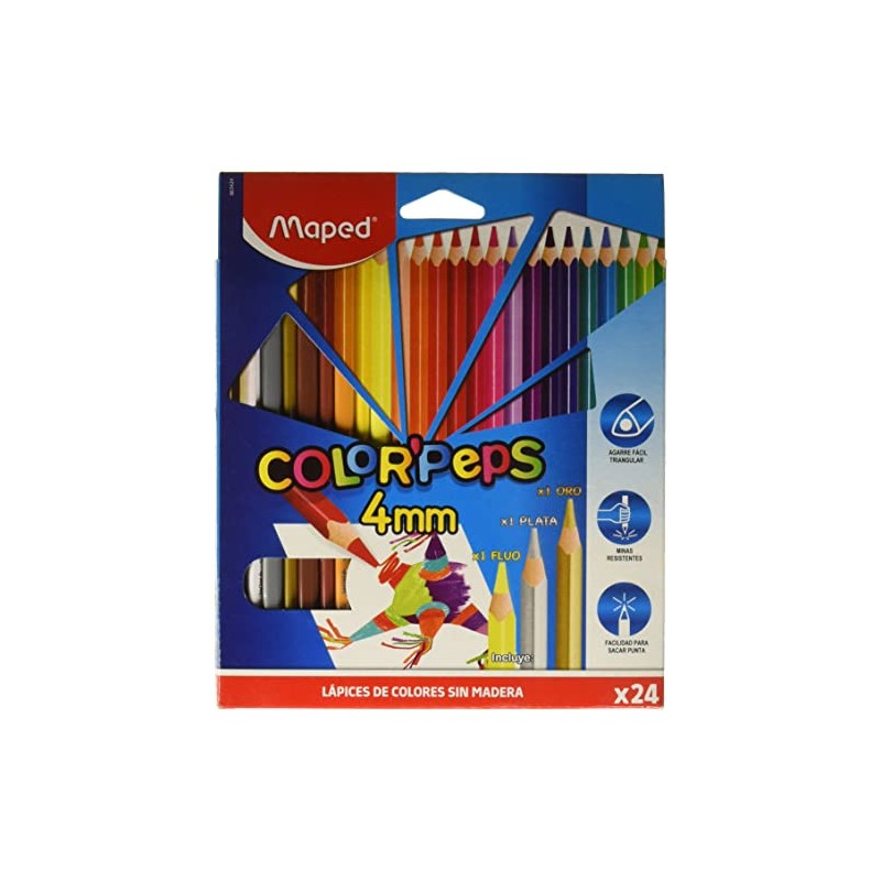 Maped Color´Peps Lapices de Colores, Triangulares, Extruidos, paquete de 24
