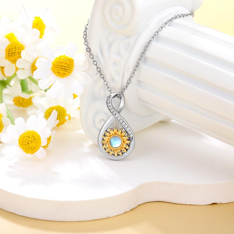 KZX Infinity Daisy Necklace for Girls, 925 Sterling Silver Daisy