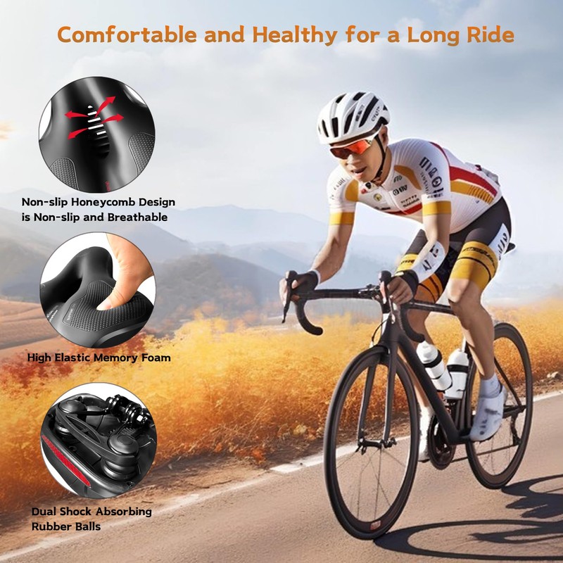 Hmseng Bicycle Saddle, Soft Shock Absorbing Breathable Bicycle Saddle with