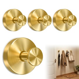 4 Pack Suction Cup Hooks for Shower, Removable Metal Hooks for The Shower Room and Bedroom, Suction Cups for Glass Door, Window, Mirrors and Other Smooth Surfaces (Gold)