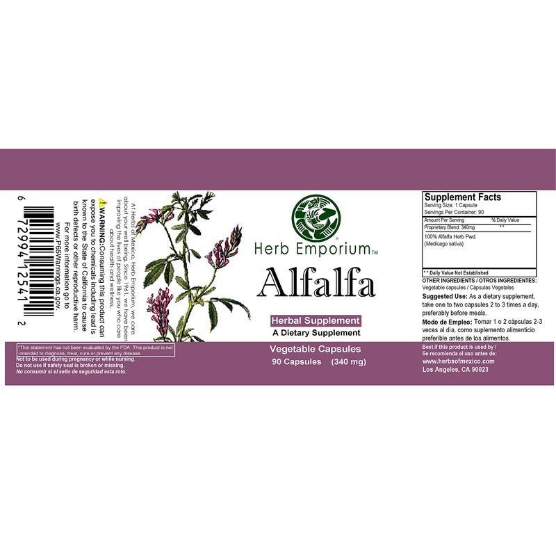 Herb Emporium Alfalfa (Medicago Sativa L, Alpalpa) Capsules 90 Vegetable