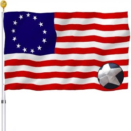 Betsy Ross Flag 5x8 Feet Hanging Aluminum Flagpole Embroidered 13 Star Polyester Waterproof American 250th Anniversary HeavyColor: Betsy Ross Flag 5x8 Ft, Size: 5x8ft