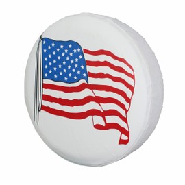 Spare Tire Cover, White Wheel Cover with American US Flag PVC Leather Waterproof Dust-Proof Universal Fit for Jeep, Trailer, RV, SUV, Camper and Van (14 Inch)