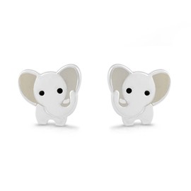 Boma Jewelry Sterling Silver Gray Resin Baby Elephant Animal Stud Earrings