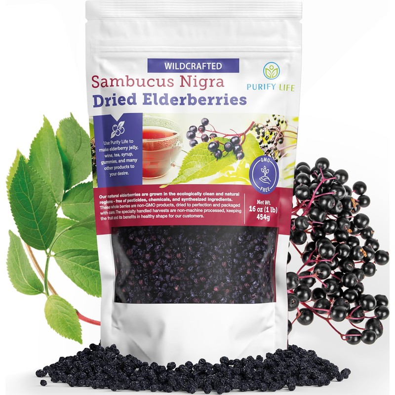 Dried Elderberries - 1lb Bulk - Hand-Sorted, Wildcrafted, Natural, Non-GMO,