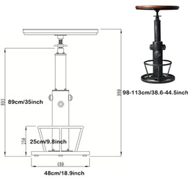 BOKKOLIK Industrial Bistro Bar Table 38.6-44.4inch Height Adjustable Farmhouse Pub Table for Kitchen Dinning Room Office Swivel Wooden Top