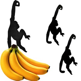 Forlush Pack of 2 Banana Holders Monkey for Bananas, Metal Funny Monkey Banana Hooks, Ideal for Daily Storage in Kitchens, Bedrooms and Other Areas (Black)