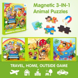 SYNARRY Magnetic Puzzles for Kids Ages 3-5, 20 Pieces Toddler Animal Puzzles, Children Travel Activity Toys Games for 3 4 5 6 Years Old Kids Boys Girls in Car Airplane, Learning Magnet for Road Trip