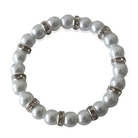 White pearls Stretchabl Bracelet with Rhinestones