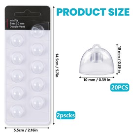 Hearing Aid Domes for Oticon - 20 Pcs Universal Domes for Oticon Hearing Aid, 10mm Double Vent Bass Domes for Moderate Elderly, Open Dome Removable Hearing Aid Eartips Compatible with Oticon Minifit