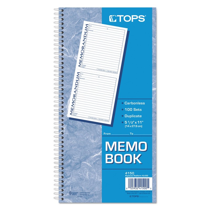 TOPS Memorandum Forms Book, 2-Part, Carbonless, 2 Memos per Page,