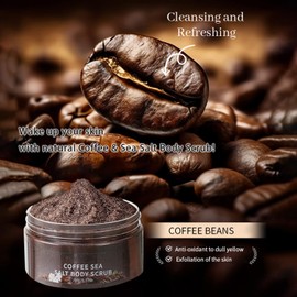 Coffee Body Scrub with Sea Salt – Exfoliating Scrub for Smooth Skin, Natural Coffee Grounds & Mineral-Rich Salt, Helps Remove Dead Skin & Improve Skin Texture, 8.81oz (250g)