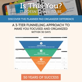 Planner Pad 7 Hole Loose Leaf 3-Tier Funnel Down 12 Month Organizer, July 2025 – June 2026 / Academic Year Black Ink, 8 1/2" x 11”