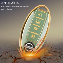 OFFCURVE Protector de Llave, Funda para Llavero de Coche de TPU Suave con 4 Botones, Compatible con Nissan Altima Rogue Sentra Pathfinder Maxima Titan Murano (Oro Verde)