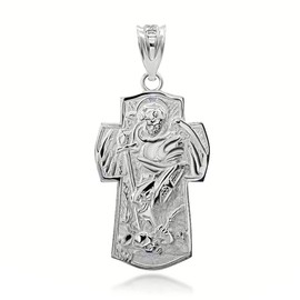 Fine 925 Sterling Silver Archangel Saint Michael Patron Protect Us Cross Shield Amulet Pendant