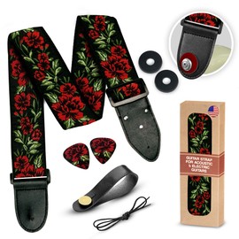 Art Tribute Guitar Strap Rose Flowers Adjustable W/FREE BONUS 2 Picks + Strap Locks + Strap Button. for Bass, Electric & Acoustic Guitar. Best Gift for Men & Women Guitar Players