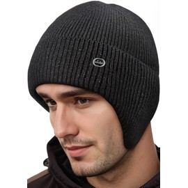 Unisex Winter Hat Men Women Hat Men's Winter Knitted Hats for Men, Beanie Men Winter Warm Hat with Ear Flaps, Ski Hat Men's Thermal Hat Men's Gifts for Men Christmas, Carbon grey