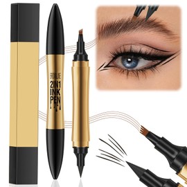 Qaestuan Eyebrow Pencil, Waterproof Microblading Eyebrow Pencil, 2-in-1 Dual-Ended Eyebrow Pencil with 4 Fork Tips, 3D Magic Eyebrow Pencil Creates Natural Eyebrows (Light Brown)