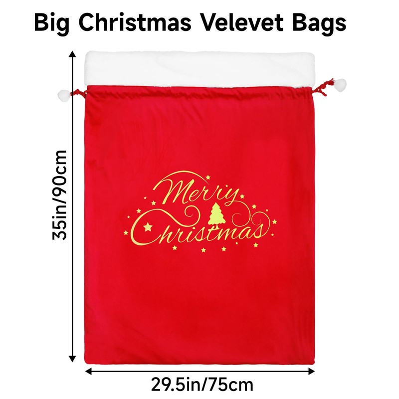 G2PLUS Large Velvet Santa Sack - 30x36 Inch Red Christmas