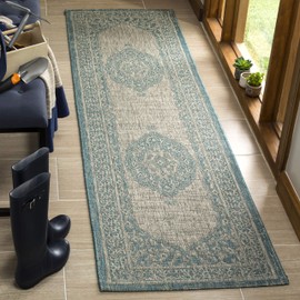 Safavieh Courtyard Collection CY8751-37112 Light Grey and Aqua Indoor Outdoor Area Rug (2'7" x 5')