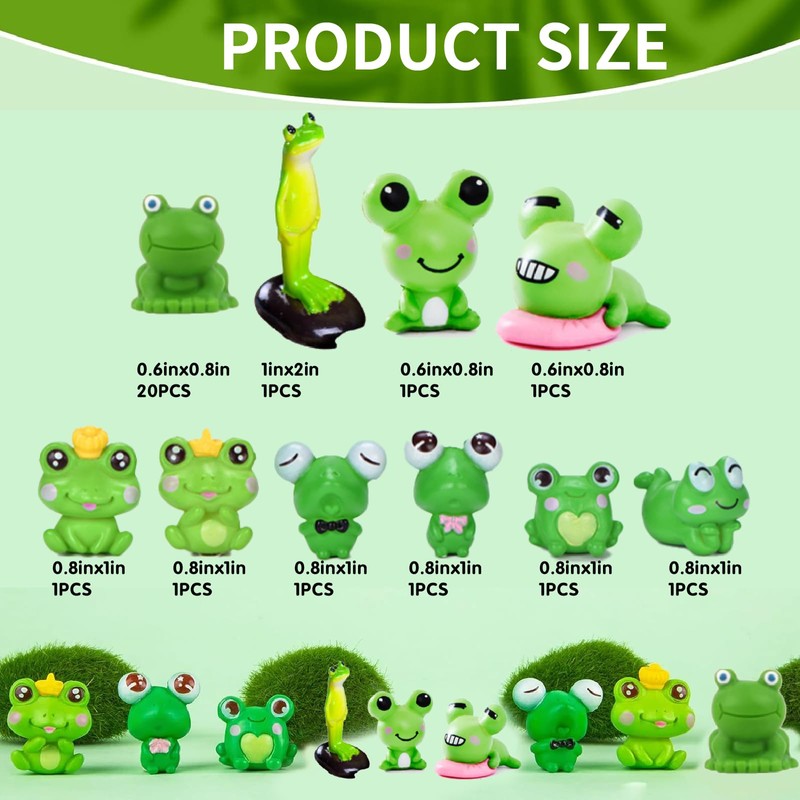 TICKLELY 29pcs Mini Resin Frog Figures, 10 Styles Mini Frog