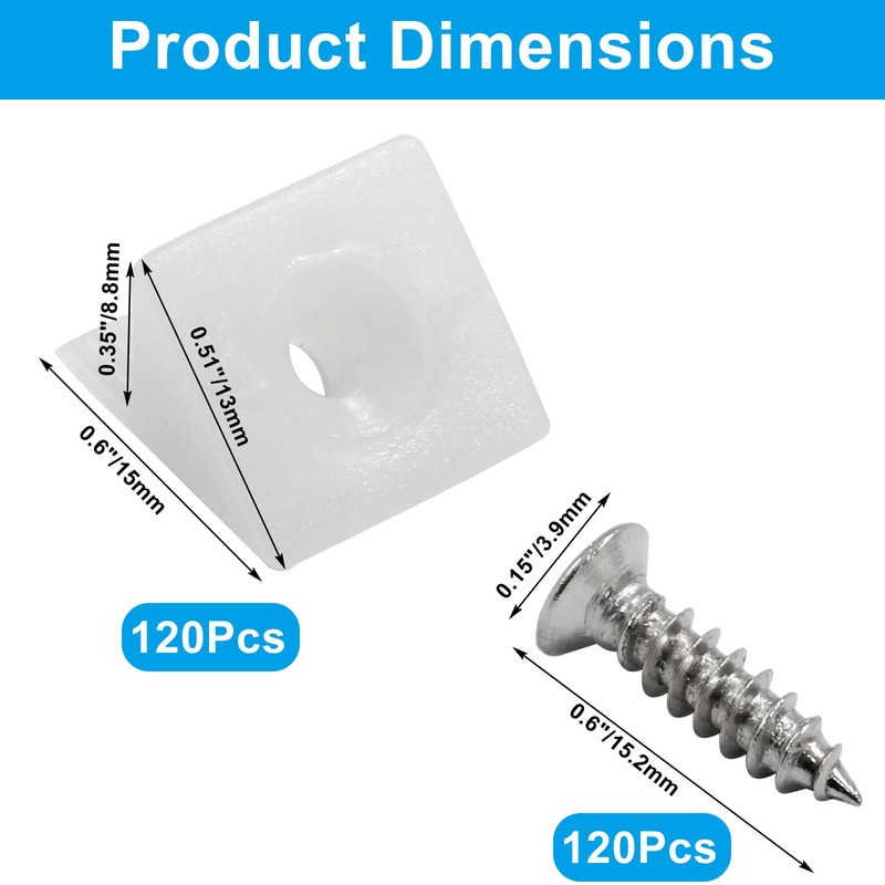 Rierdge 60 Packs Mending Wedges with Screws, 15x13mm Plastic Repair