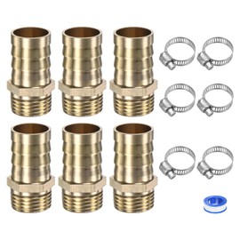 M METERXITY 2-Pack Brass Hose Barb Fittings, 19mm x G1/2 Male Couple Hose Connector with Stainless Steel Hose Clamp & PTFE Tape, Barbed Air Hose Repair Fitting Adapter Kit