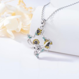 YYB Texas Necklace 925 Sterling Silver Texas State Map Flag Pendant Hometown Longhorn Cow Head Jewelry Love TX Gifts for Women Lone Star TX