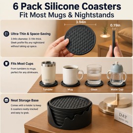 Nightstand Coaster, 6 Pack 3.94 Inch Drink Coasters with Storage Holder