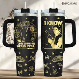 GEPOSTORE Valentines Gifts for Him Her, Star Couple 40 Oz Tumbler with Handle, I Love You I Know Cup, Movie Characters Mug, Gifts for Starship Fans