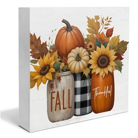 Fall Home Decor, Pumpkins Leaves Wooden Sign Decor Desk Sign Rustic Autumn Wooden Block Sign Rustic Home Shelf Wall Decoration