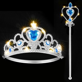 Vicloon 2PCS Light Up Princess Crown and Wands, Princess Dress Up Accessories for Little Girls, Princess Tiara Jewelry Toy for 3-6 Girl Christmas Birthday Cosplay Crown