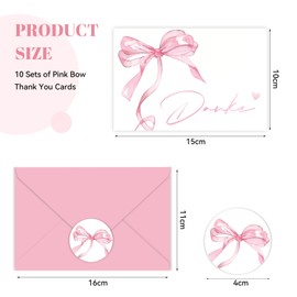 Calkkrer 10 Stück Rosa Schleifen Danke Karten mit Umschlägen & Stickers, Wasserfarben Design, Leere Pink Note Cards, Geeignet für Partys, Geschenke, Lehrer, Danksagung