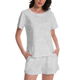Rolcoassuns Women's Pyjamas Set Short Pyjamas Two Piece Cotton Loungewear Summer Short Sleeve Sleepwear with Pockets Gray