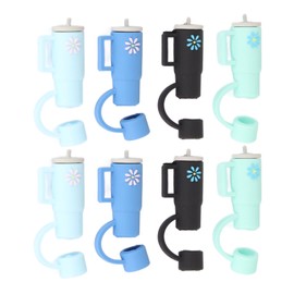 8Pcs Straw Cover Silicone Dustproof Reusable Decorative Cup Pattern Leakage Proof Straw Stopper